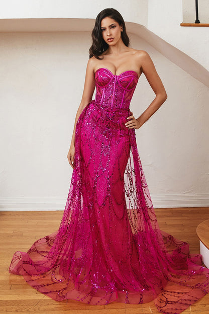 Strapless Lace Fitted Gown With Over Skirt-1