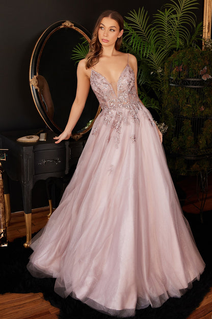 A-Line Lace Tulle Gown-0