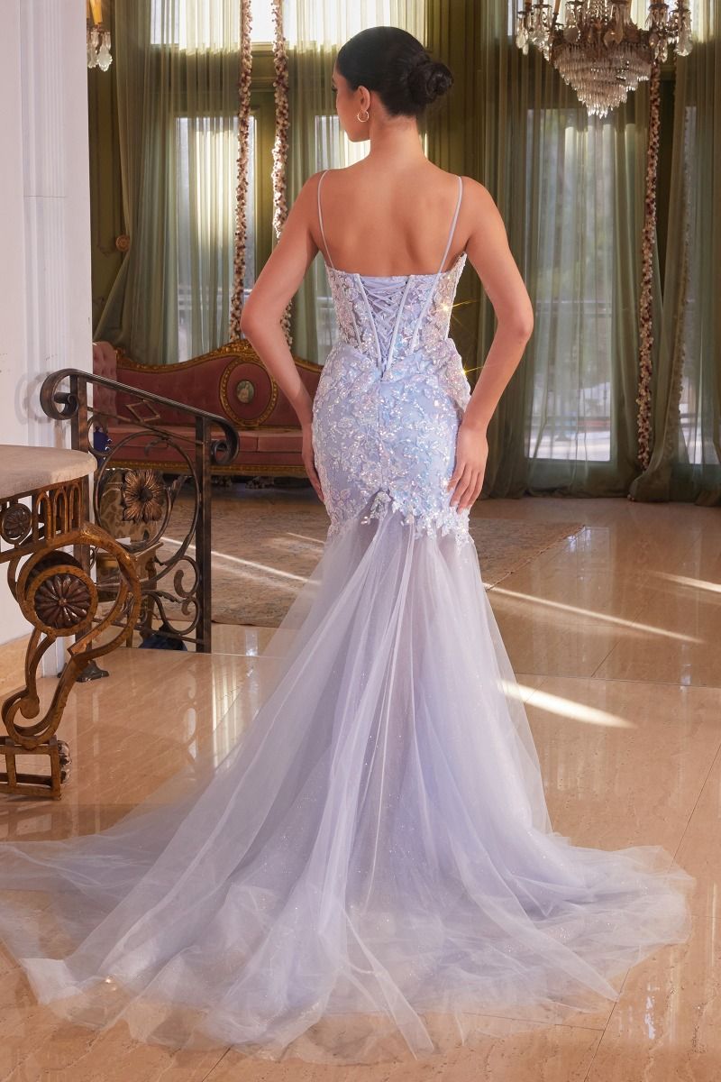 Floral Sequined Light Blue Mermaid Gown-1