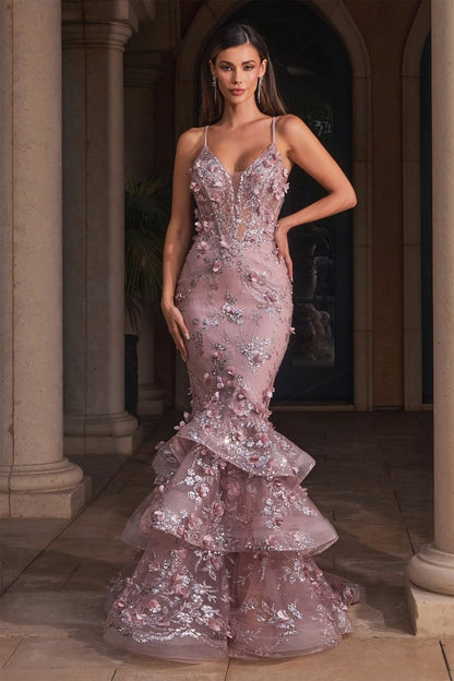 Floral Appliqued Mermaid Gown-7