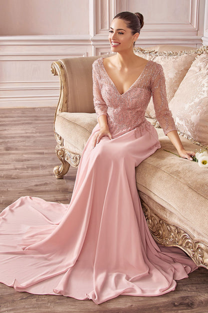 Chiffon A-Line Long Sleeve Gown-1