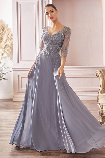 Chiffon A-Line Long Sleeve Gown-3