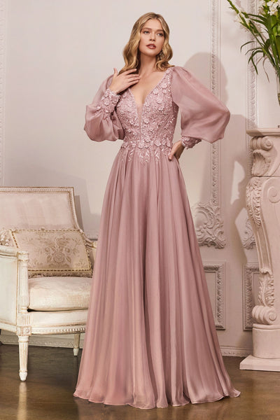 Long Sleeve Chiffon Evening Gown-0