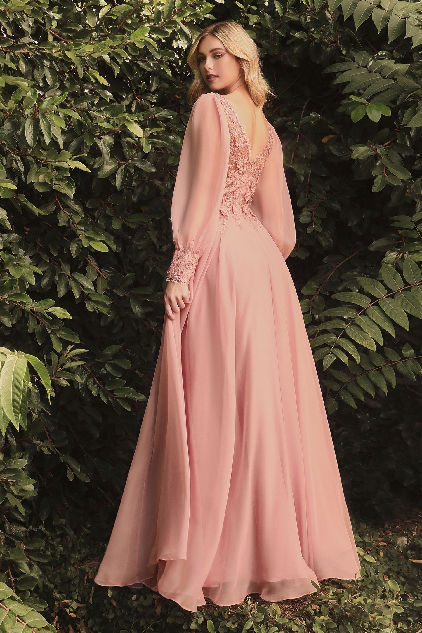 Long Sleeve Chiffon Evening Gown-4