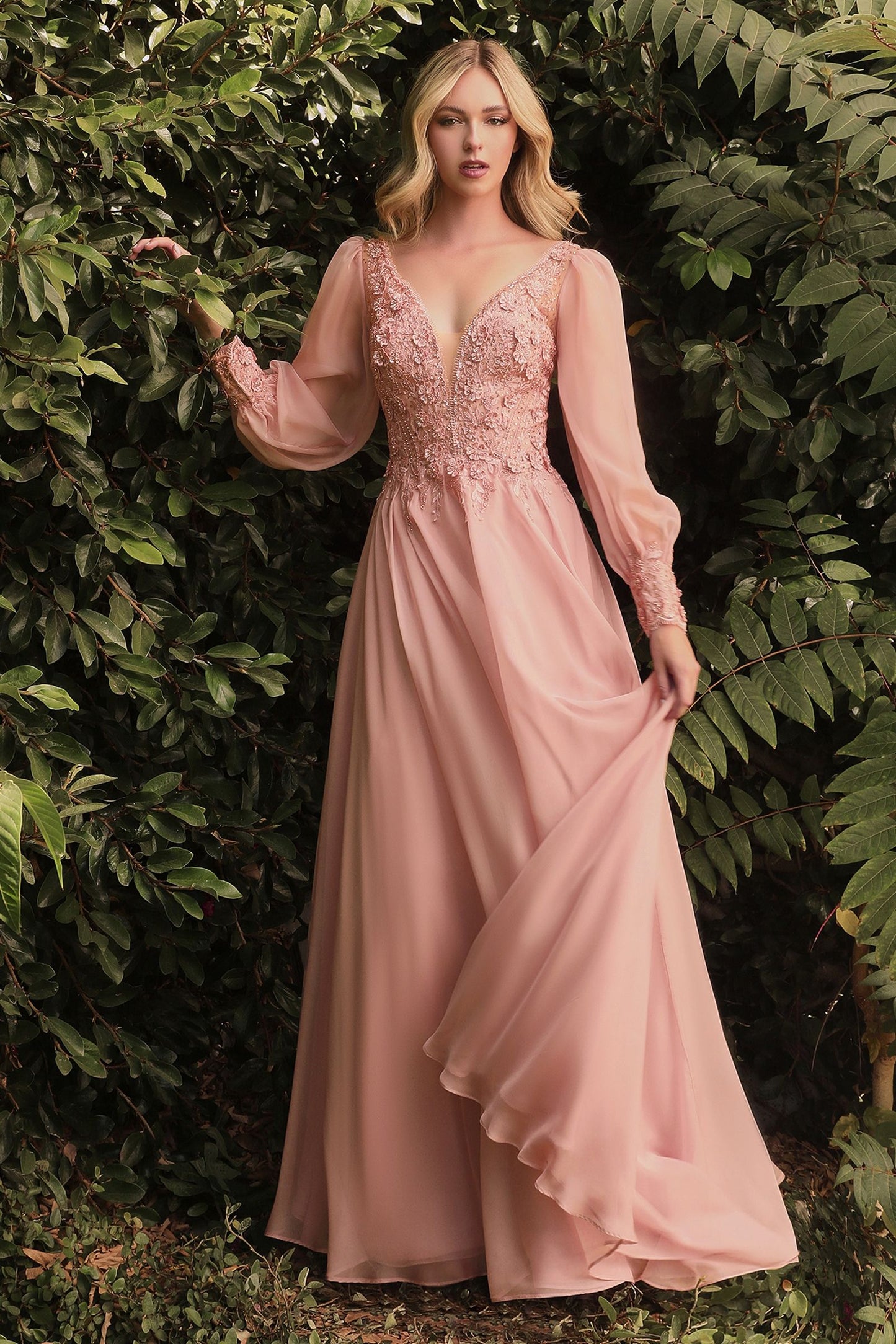 Long Sleeve Chiffon Evening Gown-2