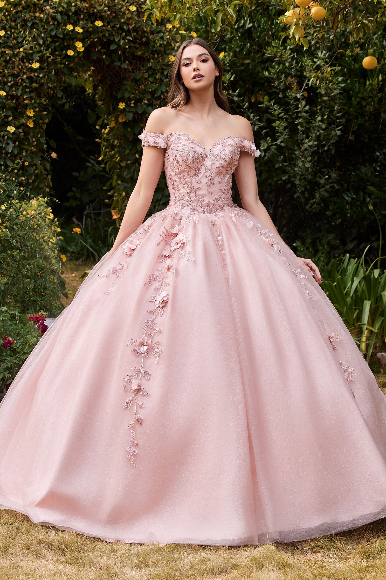 Off The Shoulder Layered Tulle Ball Gown-0