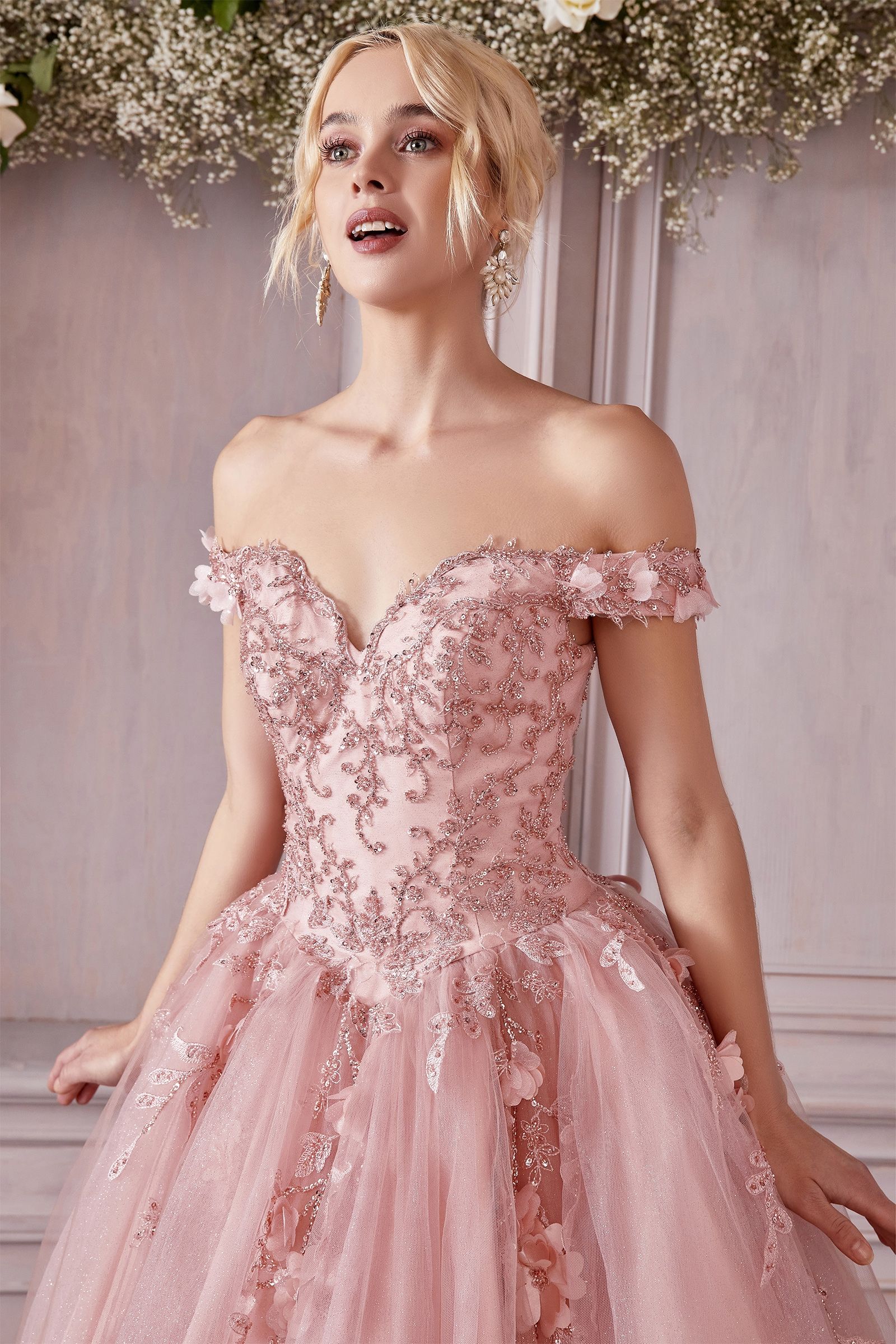 Off The Shoulder Layered Tulle Ball Gown-4