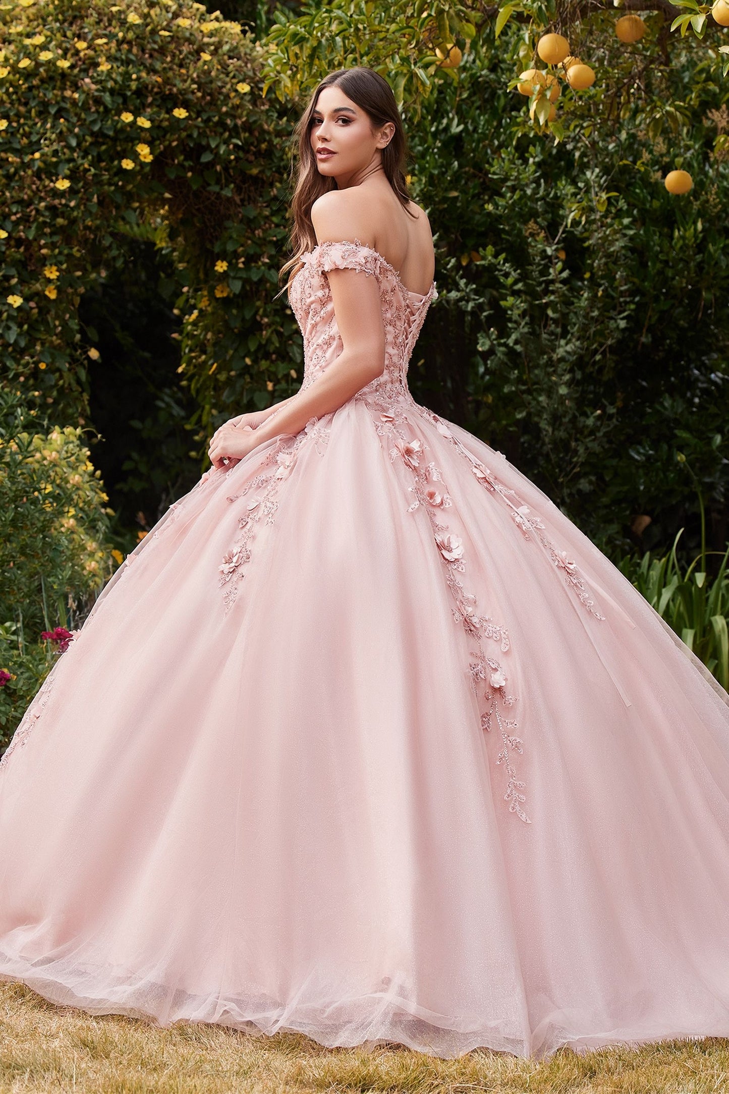 Off The Shoulder Layered Tulle Ball Gown-1