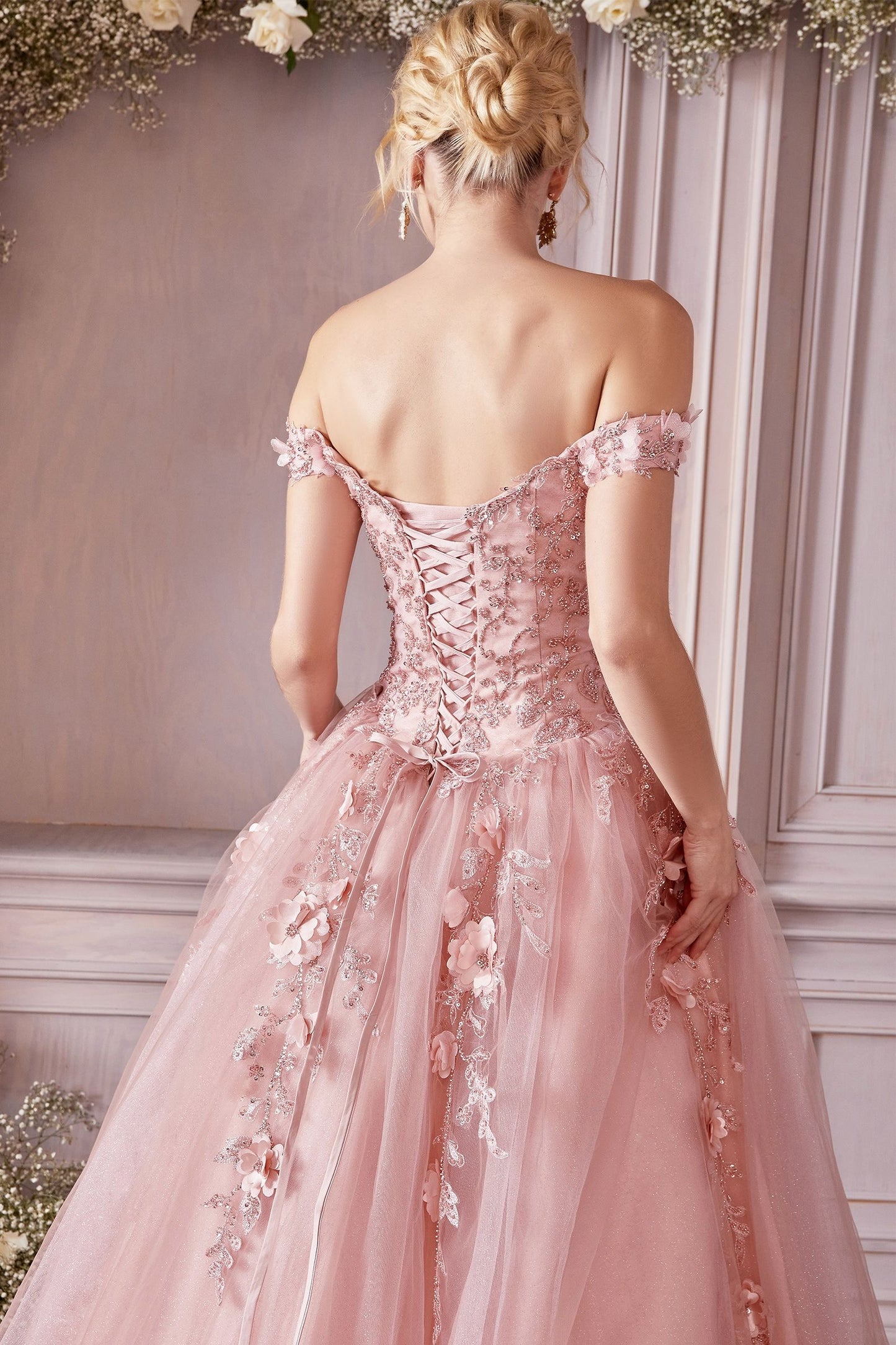 Off The Shoulder Layered Tulle Ball Gown-2