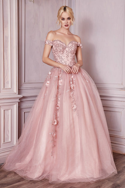 Off The Shoulder Layered Tulle Ball Gown-3