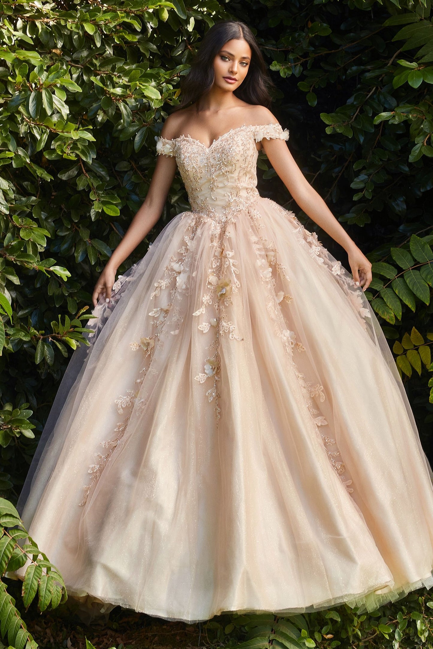 Off The Shoulder Layered Tulle Ball Gown-6