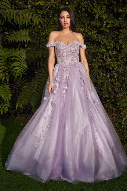 Off The Shoulder Layered Tulle Ball Gown-7