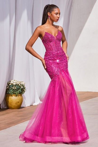 Strapless Beaded Mermaid Dress-5