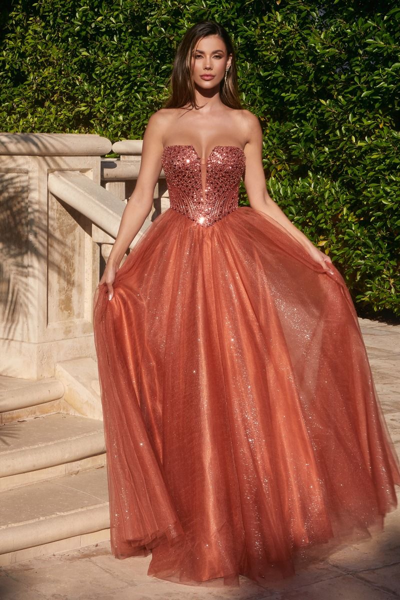 Strapless Sequin & Tulle A-Line Dress-6