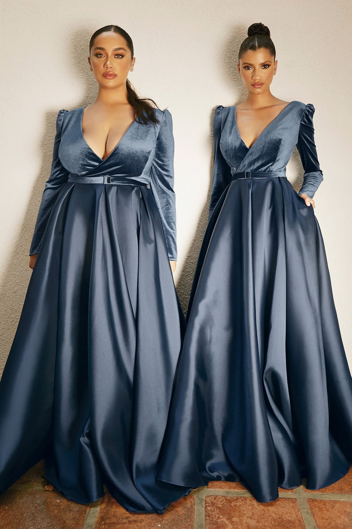 Long Sleeve Velvet And Mikado Ball Gown-0