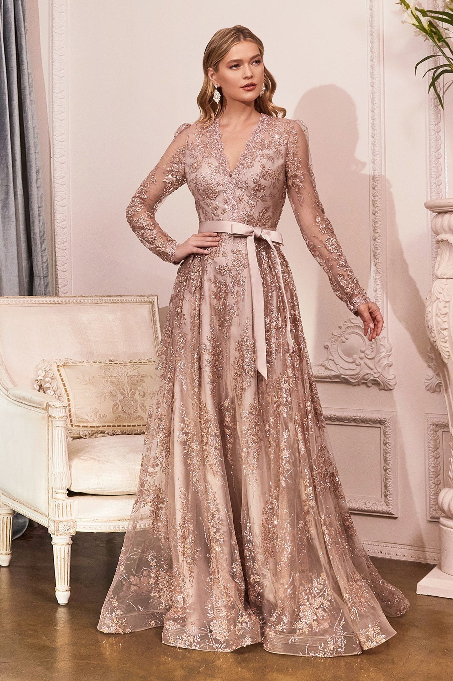 Long Sleeve Embellished Ball Gown-1