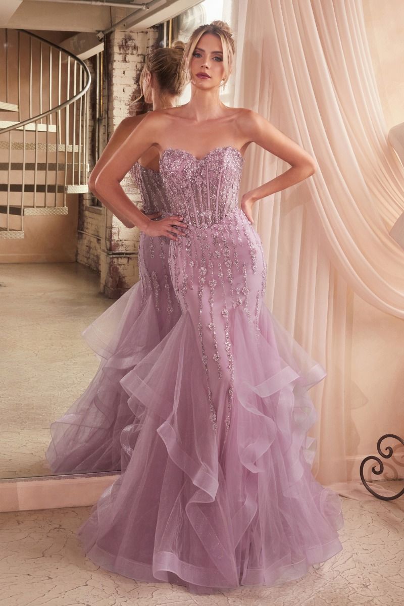 Tiered Mermaid Gown With Embellishments-0