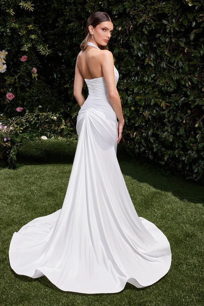 Stretch Spandex Fitted Halter Bridal Dress-1