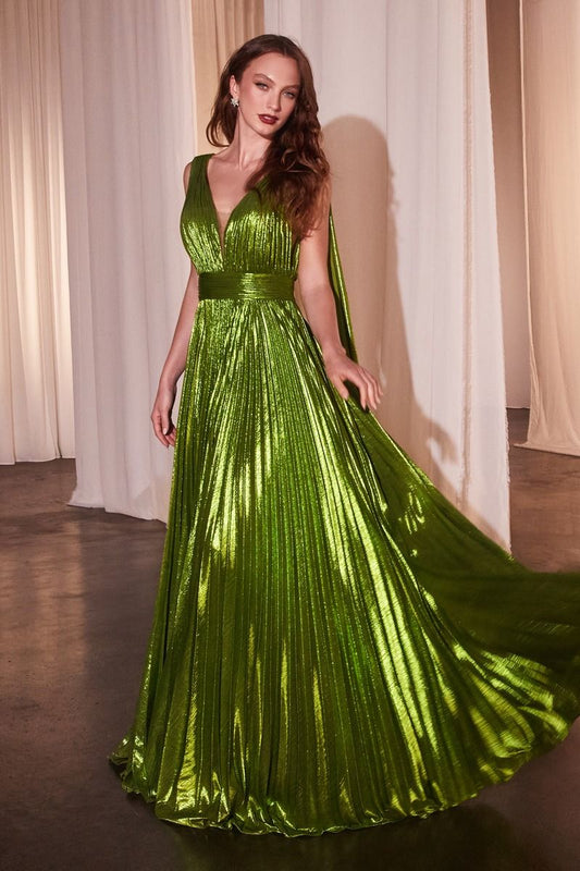 Metallic Pleated A-Line Gown-0