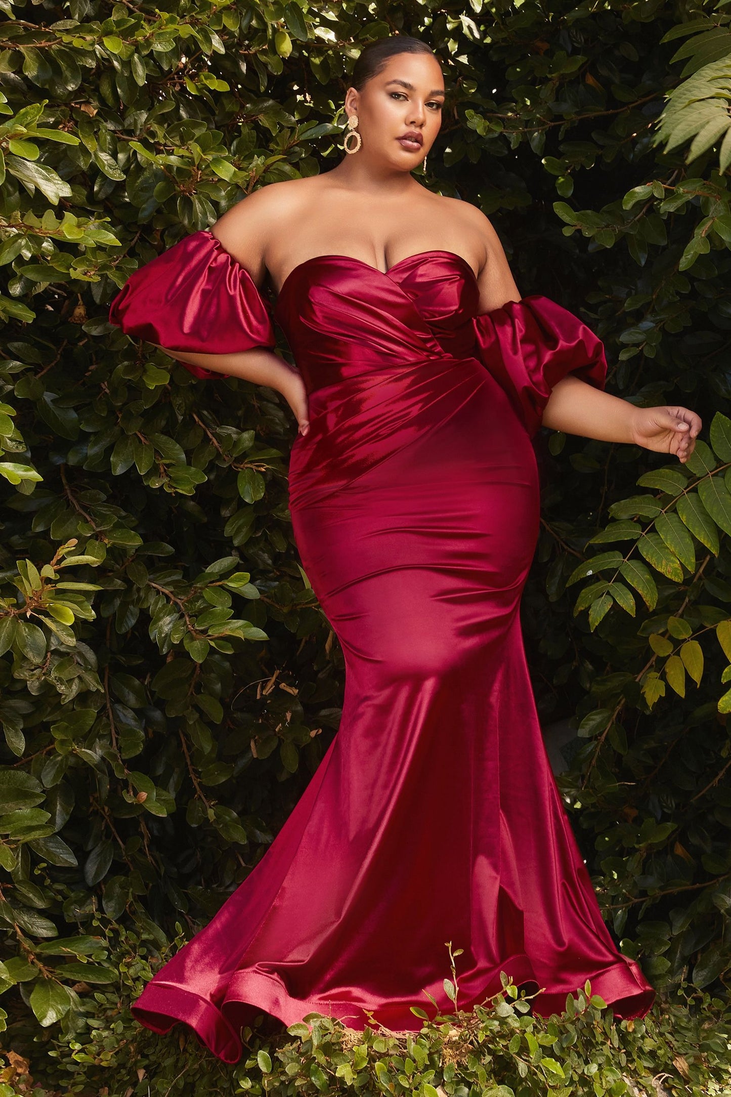 Puff Sleeve Satin Curve Gown-5