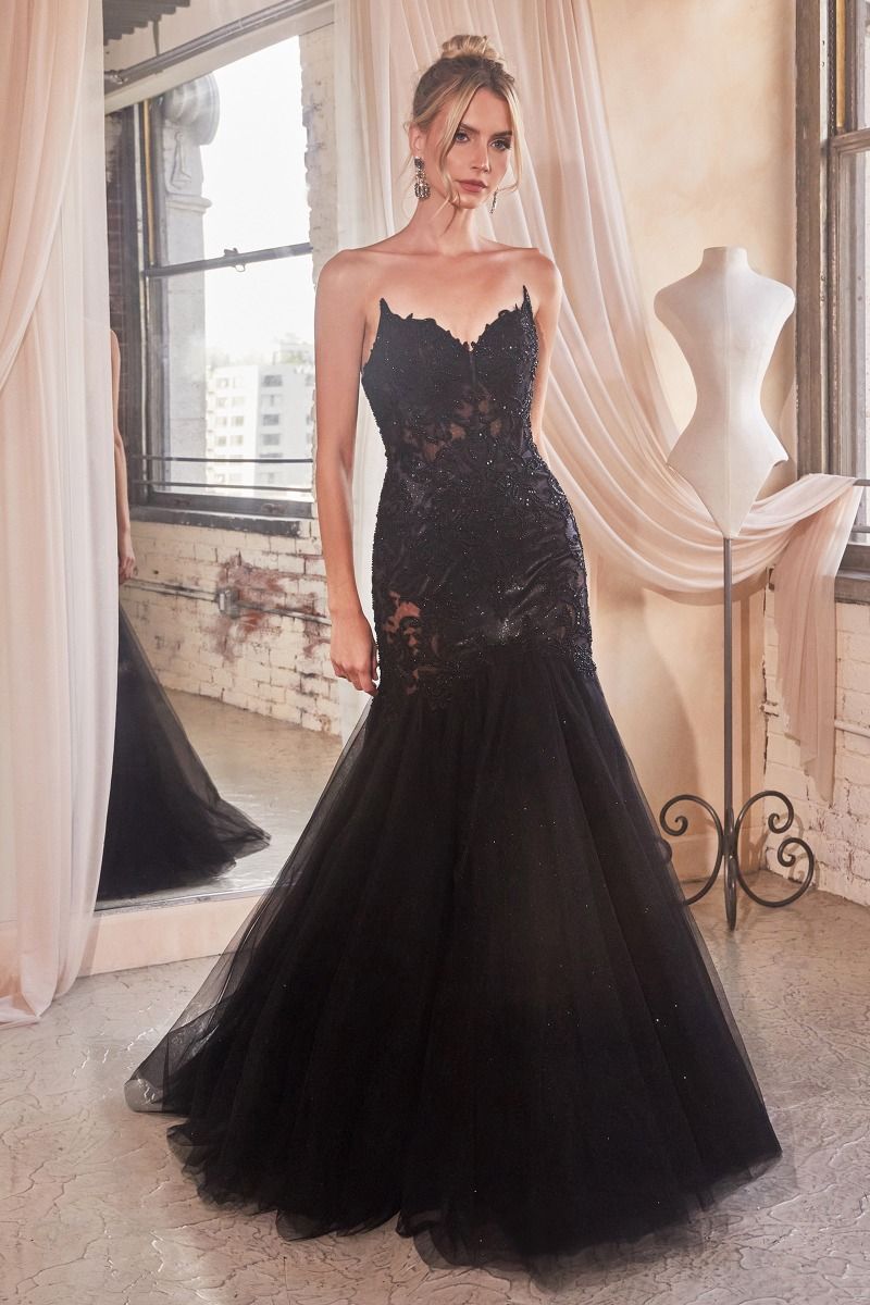 Strapless Lace & Tulle Mermaid Gown-0