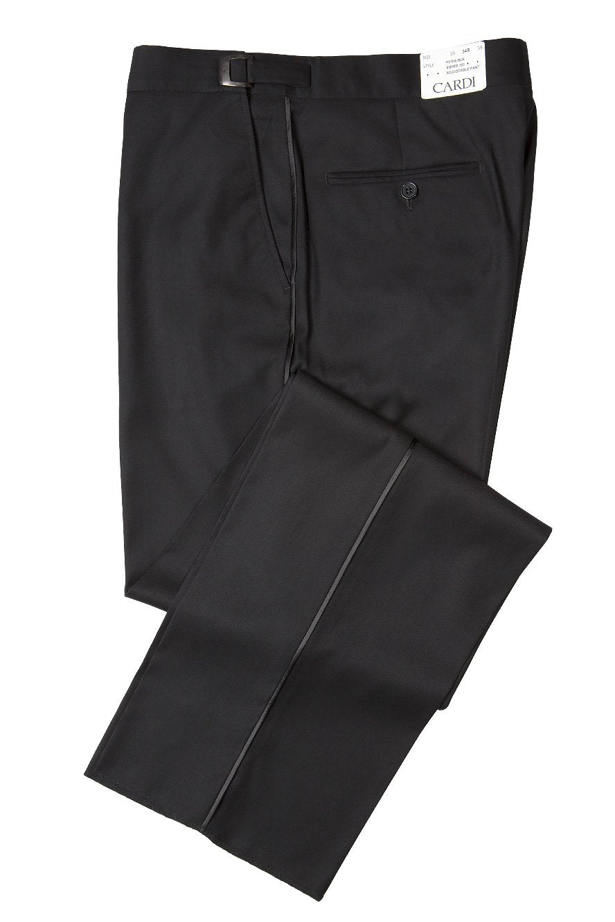 "Christopher" Black Luxury Viscose Blend Tuxedo Pants-1