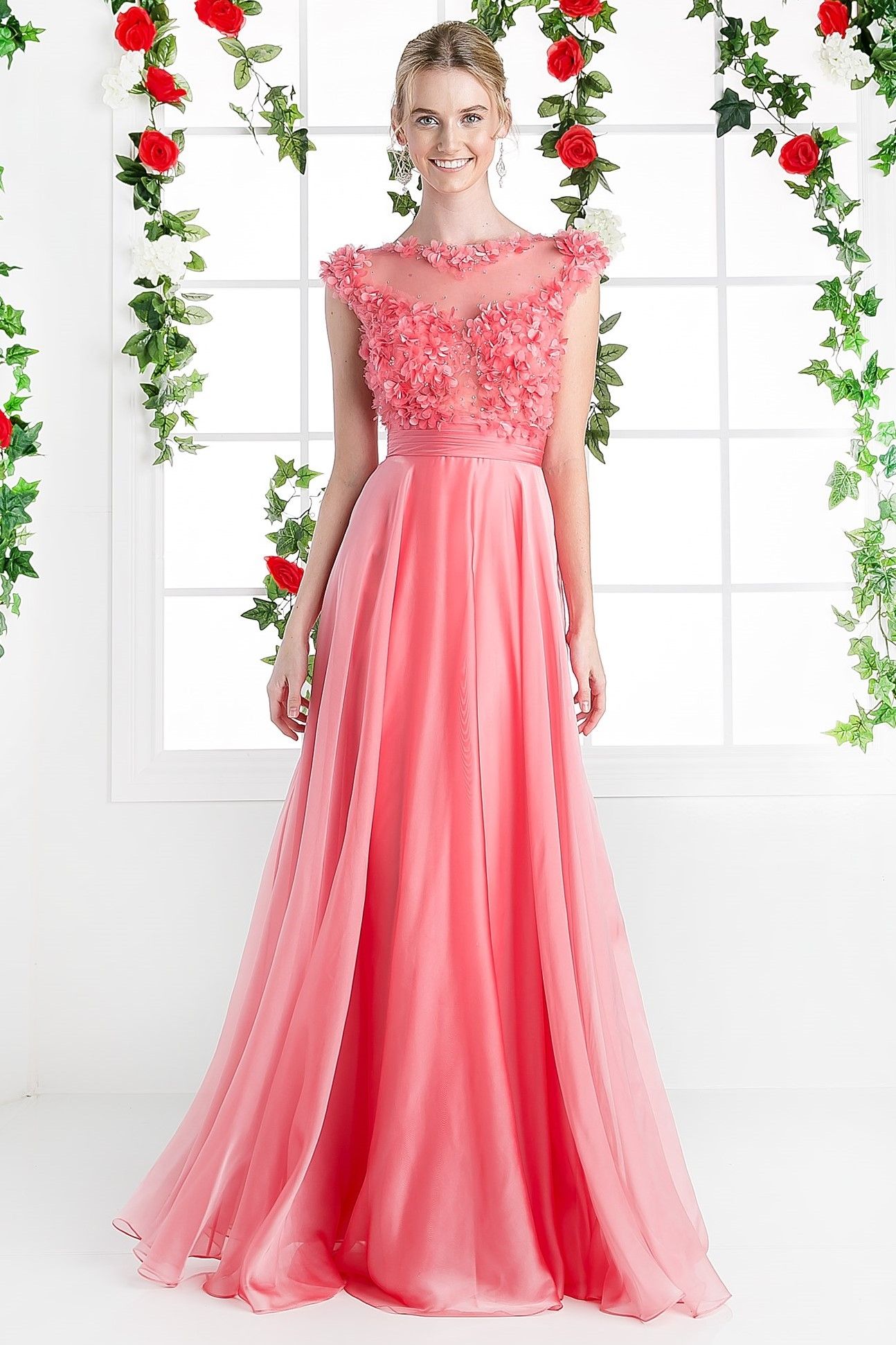 Beaded Applique Chiffon Gown-0