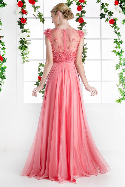 Beaded Applique Chiffon Gown-1