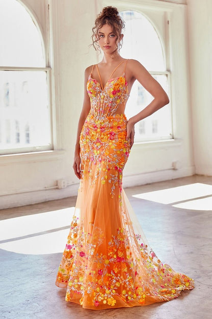 Fitted Orange Mermaid Dress-0