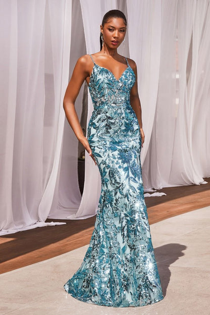 Sequin Printed Fitted Gown-3