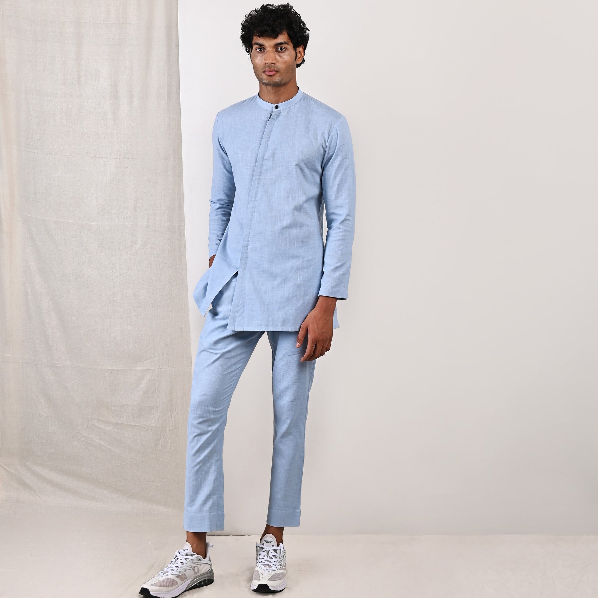 Alwin - Sky Blue Asymmetrical Short Kurta Set-0