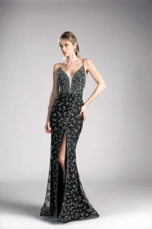 Beaded Novelty Sheath Gown-0