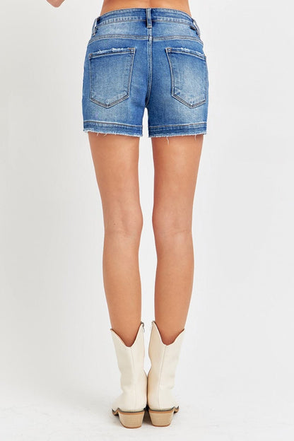 RISEN Low Rise Slit Denim Shorts-1