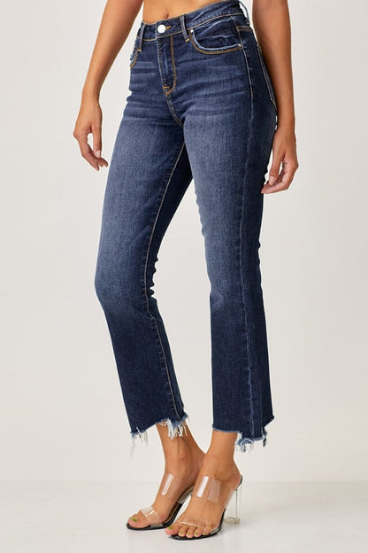 Risen Full Size Frayed Hem Cropped Straight Jeans-3