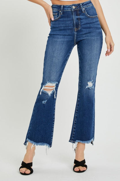 RISEN High Rise Distressed Crop Flare Jeans-0