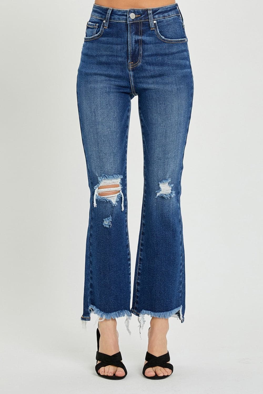 RISEN High Rise Distressed Crop Flare Jeans-3