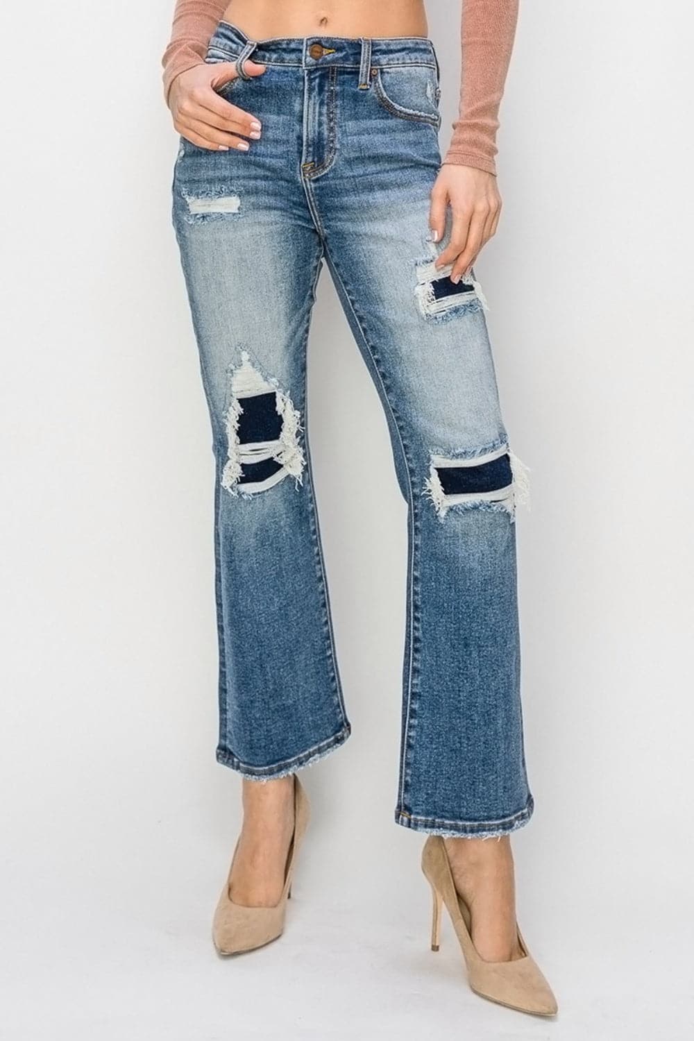 Risen Full Size High Rise Distressed Ankle Flare Jeans-4