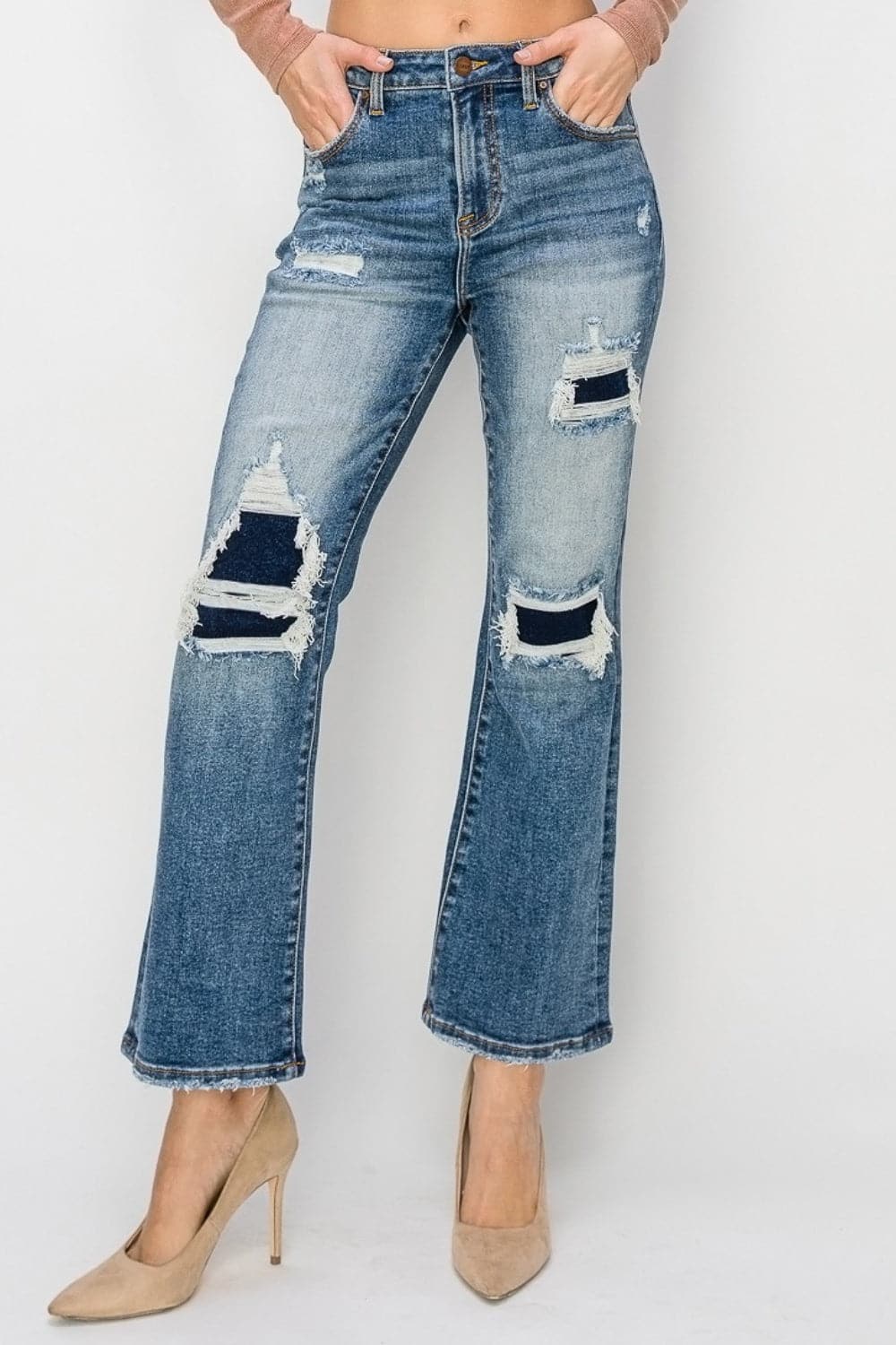 Risen Full Size High Rise Distressed Ankle Flare Jeans-3