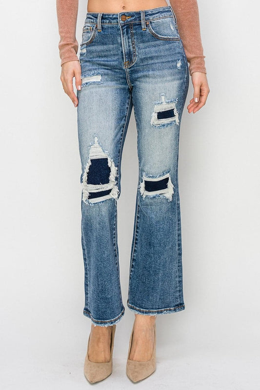 Risen Full Size High Rise Distressed Ankle Flare Jeans-0