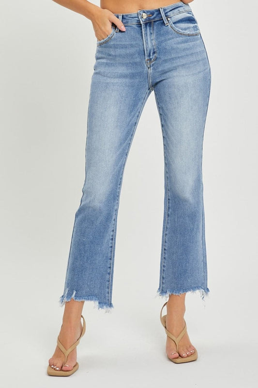 RISEN Full Size Frayed Hem Cropped Straight Jeans-0