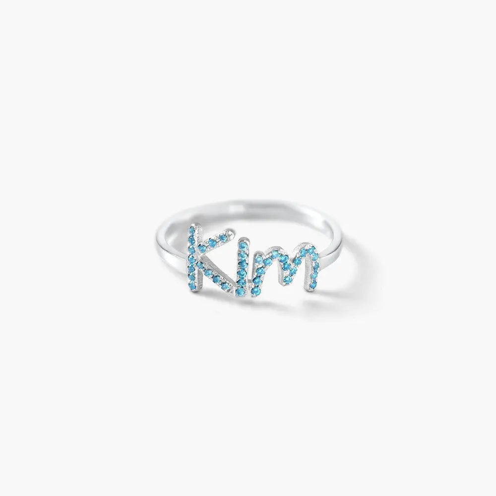 925 Sterling Silver Swarovski Stone Name Ring - Swarovski stone ring-2