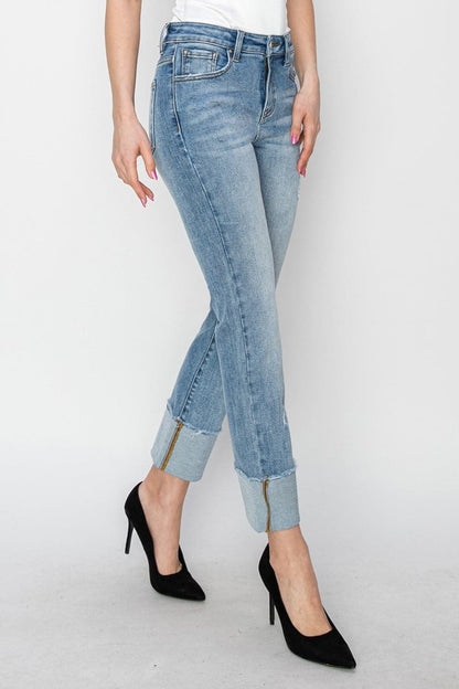 RISEN Full Size High Rise Cuffed Slim Straight Jeans-2