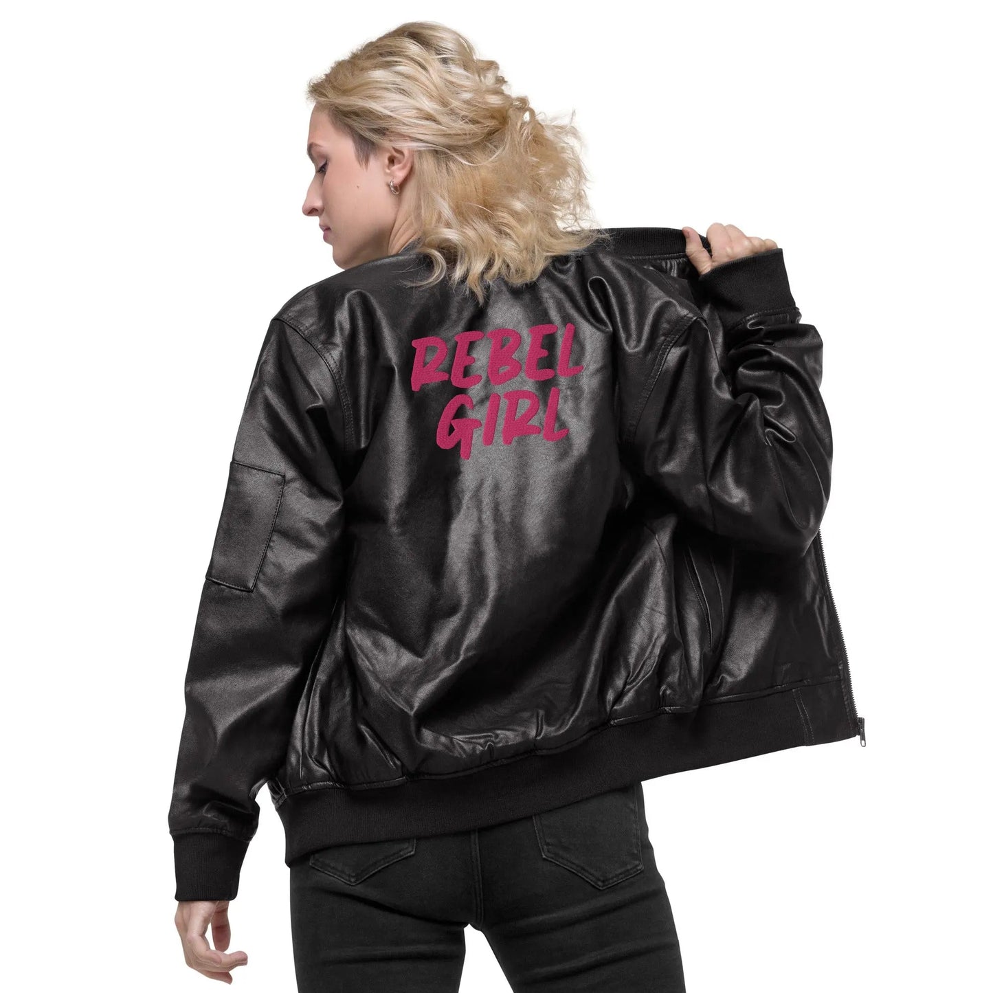 REBEL GIRL Leather Bomber Jacket-3