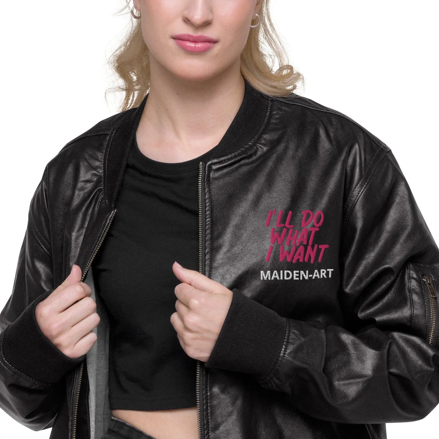 REBEL GIRL Leather Bomber Jacket-4