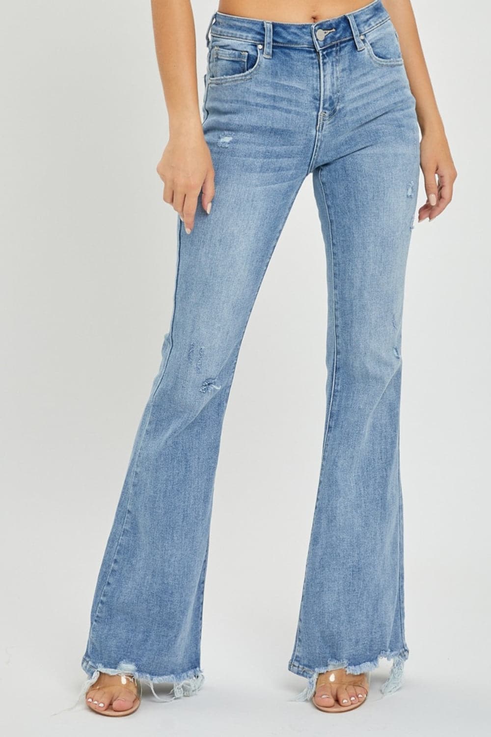 Risen Full Size High Rise Frayed Hem Flare Jeans-3