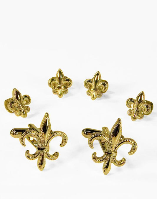 Fleur de Lis Gold or Silver Studs and Cufflinks Set-0