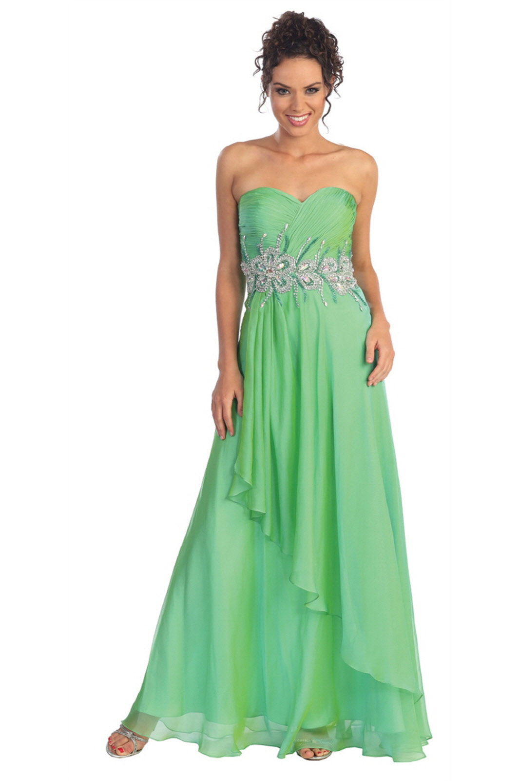 Strapless Sweetheart Chiffon Long Dress with Pleated Bodice-0