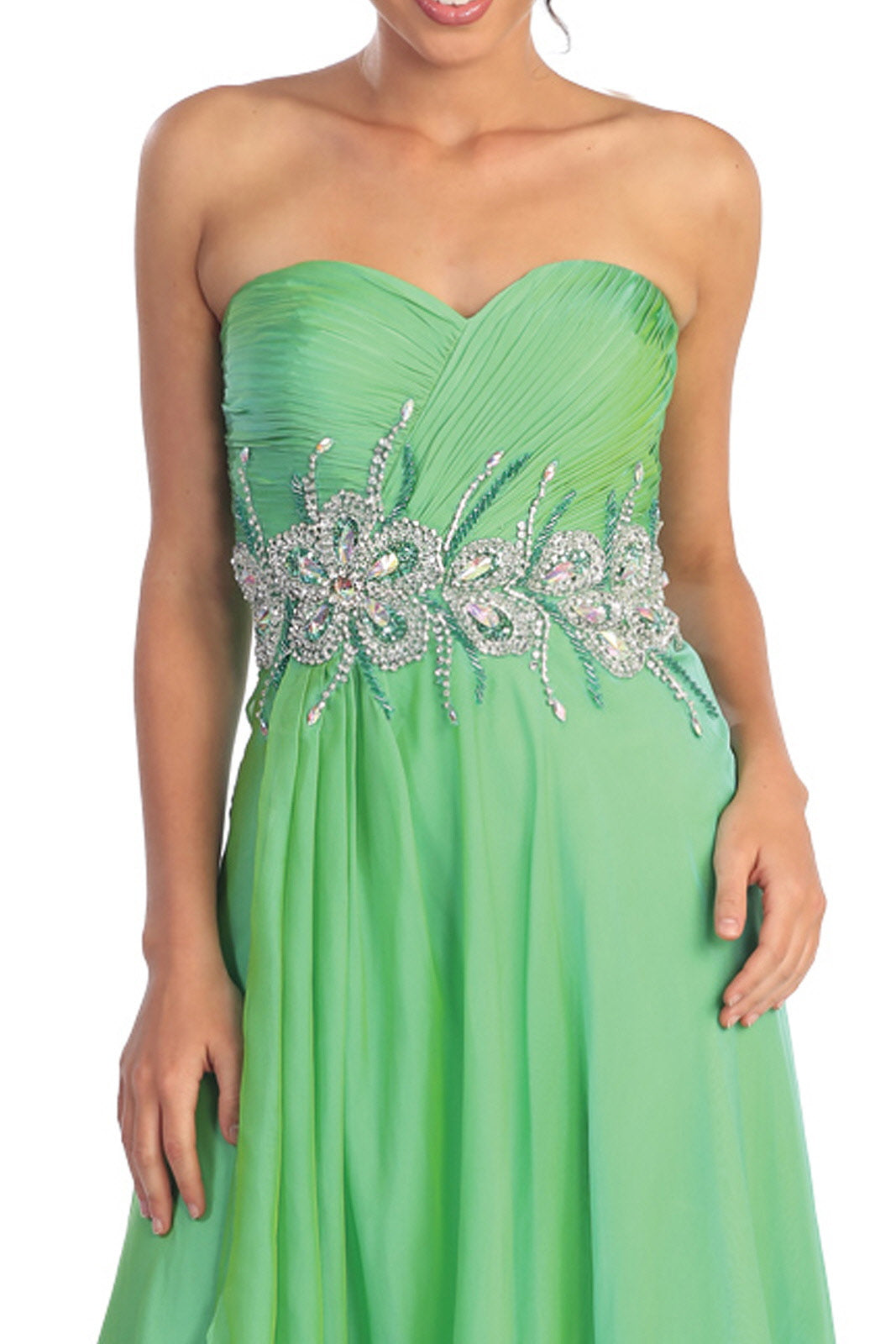 Strapless Sweetheart Chiffon Long Dress with Pleated Bodice-2