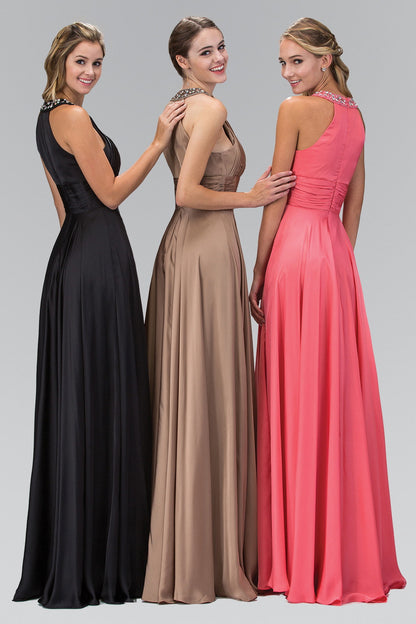 harmeuse Long Dress with Beaded Halter Neckline-3