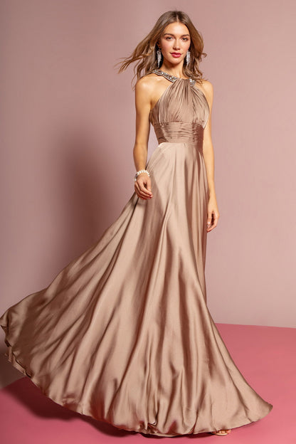 harmeuse Long Dress with Beaded Halter Neckline-5